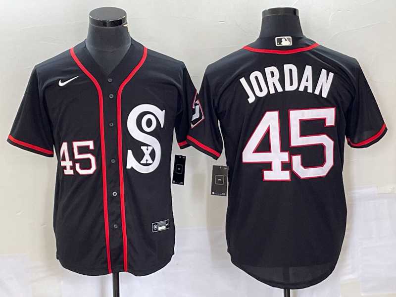 Men%27s Chicago White Sox #45 Michael Jordan Black Retro Stitched MLB Nike Cool Base Jersey